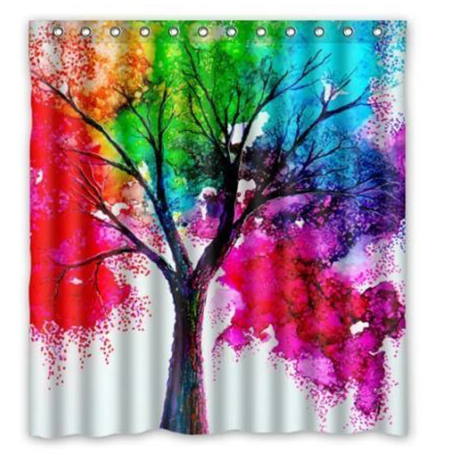 Autumn Tree Art Colorful Custom Bathroom Curtain Shower Curtains Woman