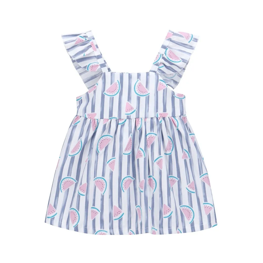 

Summer New Fashion Newborn Baby Girls Fruit Striped Print Bowknot Strap Princess Casual Dress Clothes Wholesale Free Ship Z4