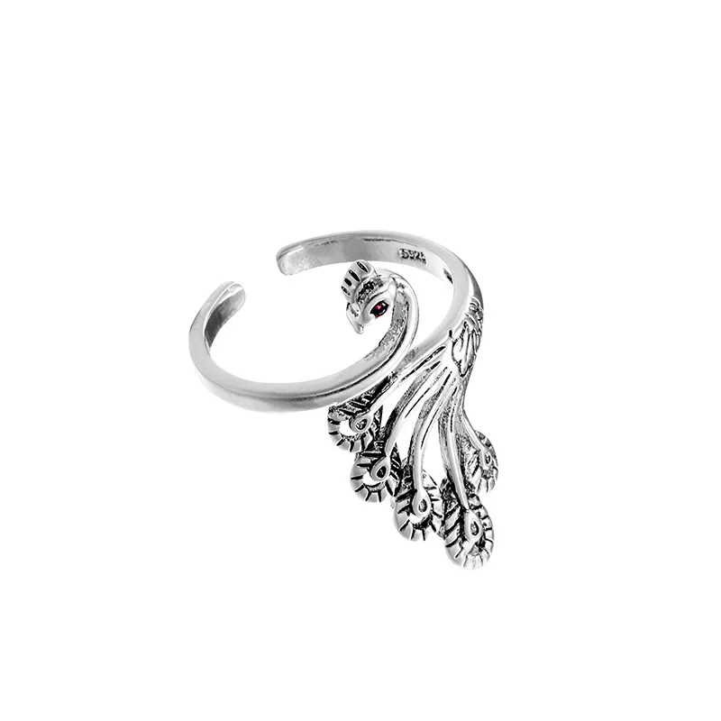 Настоящее чистое 925 пробы Серебряное кольцо с павлином модное регулируемое кольцо на палец для женщин Подарки для девушки