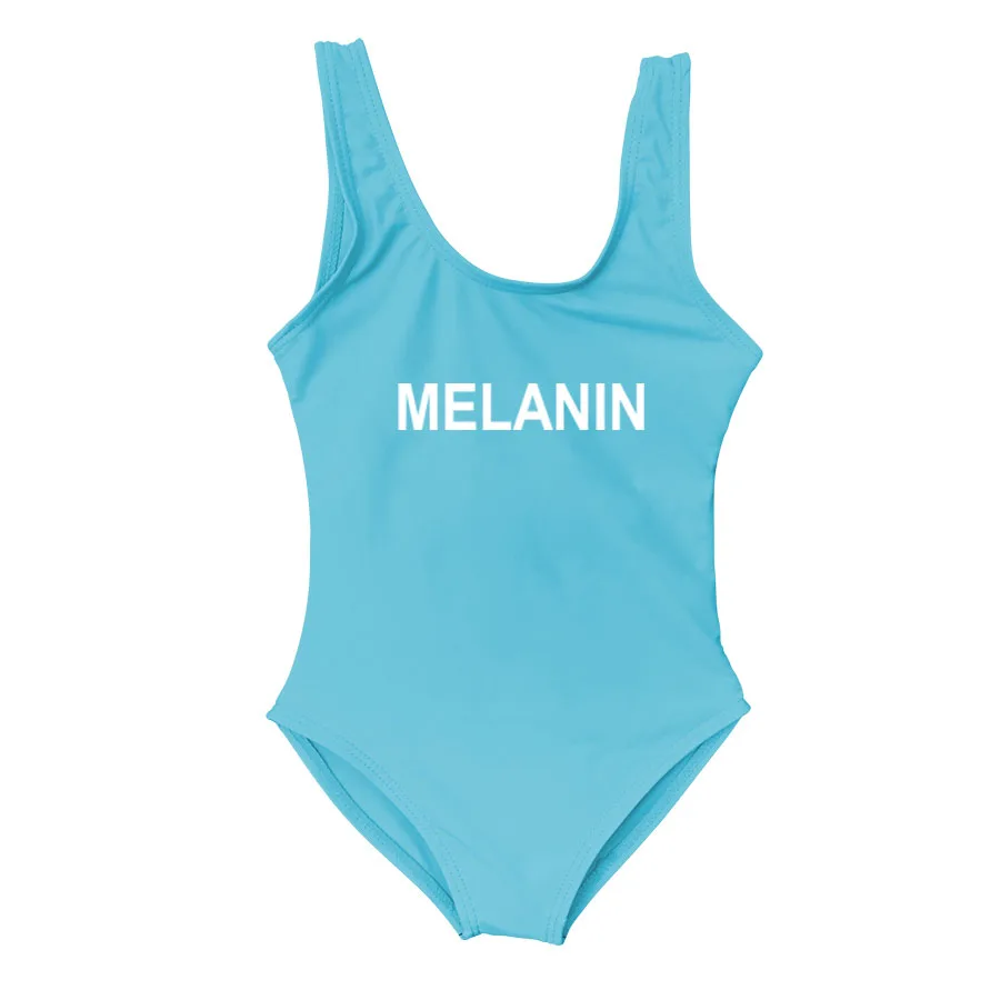 Kid Light Blue Бикини для мамы и дочки с надписью «MELANIN»; одежда для купания для мамы и ребенка; купальные костюмы для мамы и детей; цельный купальник для женщин - Цвет: Kid Light Blue
