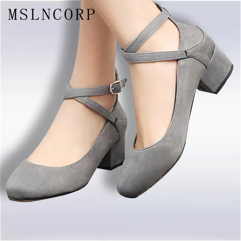 

Plus Size 34-48 New hot sale cross-tied women pumps thick high heels party shoes fashion ladies shoes Ankle Strap Dress Footwear