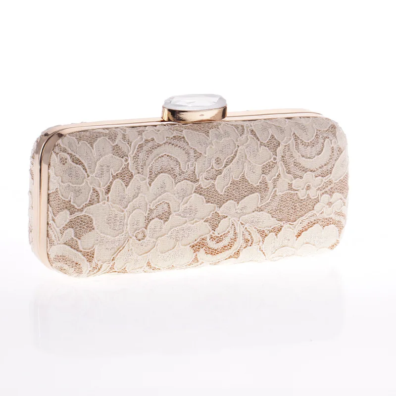 

Fashion Lace Floral Women's Evening Party Clutch Solid Flower Flap Bag Crystal Hasp Wild Handbag Metal Shoulder Chain Crossbody