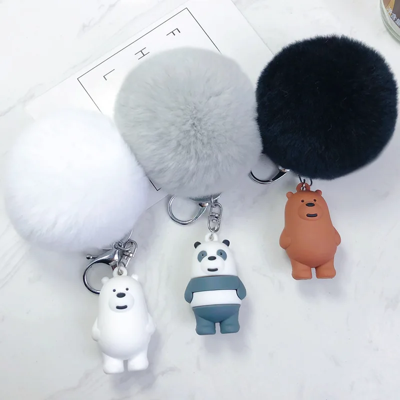 

Cartoon Anime We Bare Bears Keychain Rabbit Fur Ball Pom Pom Key Chain Women Car Bag Pendant Trinkets Key Holder Gift Porte Clef