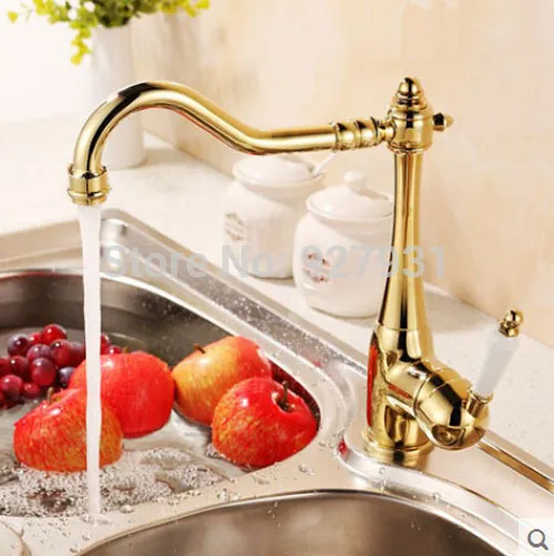 Chrome Golden Swivel Spout Hot and Cold Kitchen Sink Faucet Deck Mounted Single Handle Kitchen Mixer