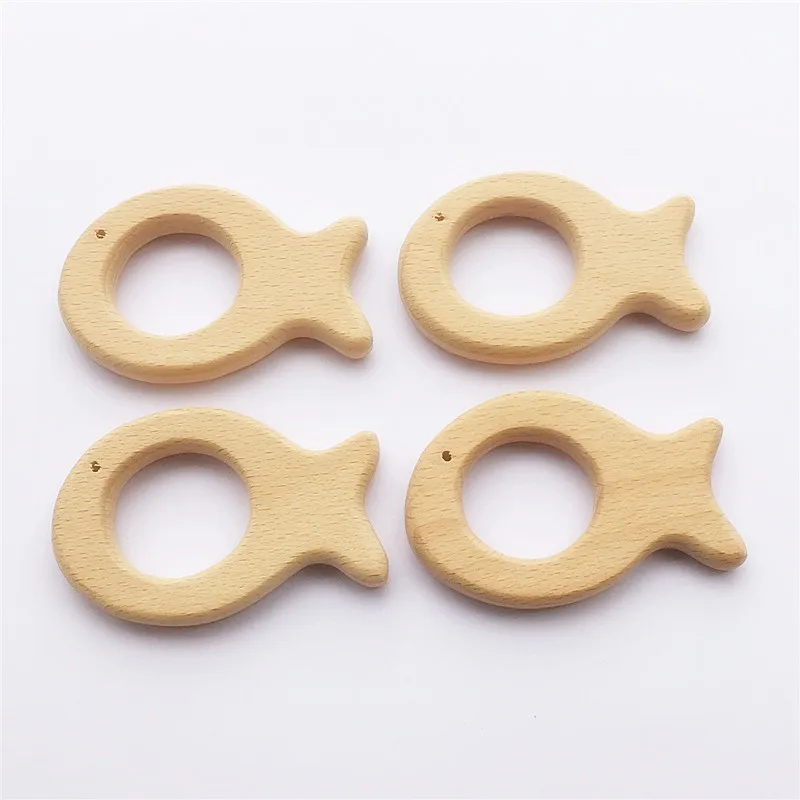 

Chenkai 10pcs Organic Baby Wood Fish Teether Natural Teething Grasping Toy Baby Toddler Wooden Teether DIY Newborn Baby Gift