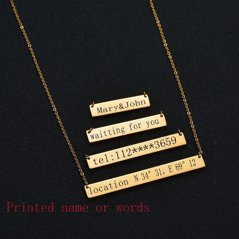 

Personalised Gift 316L Stainless Steel Custom Personalized Name 3 Colors Square Dog Tag Pendant Necklace Customized Necklace