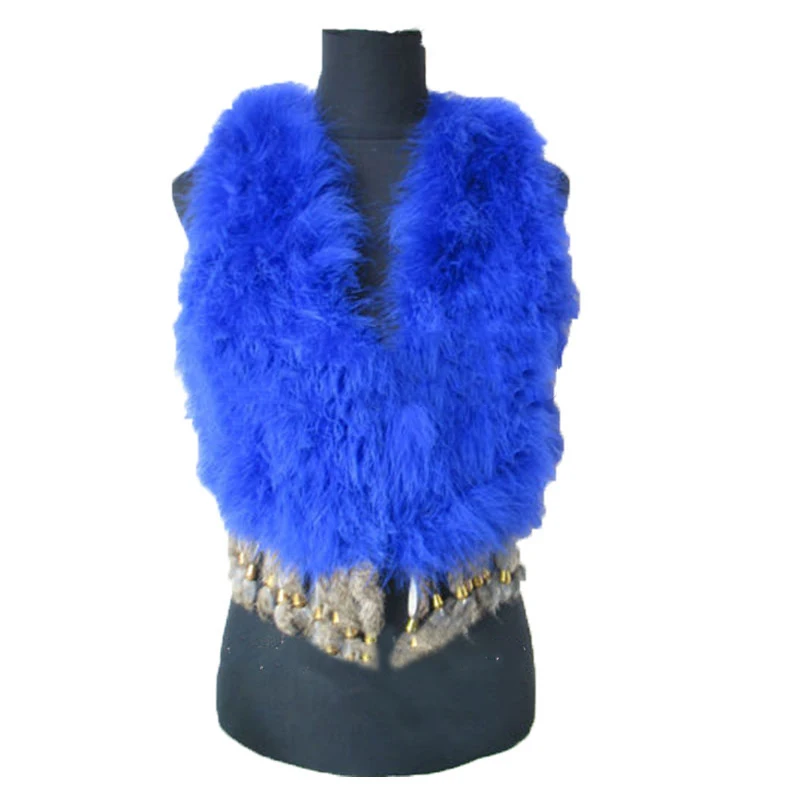 

Women Genuine Real ostrich Feather Fur Coat Female Vest Shawl Female Autumn Winter Waistcoat Fur BLACK BLUE