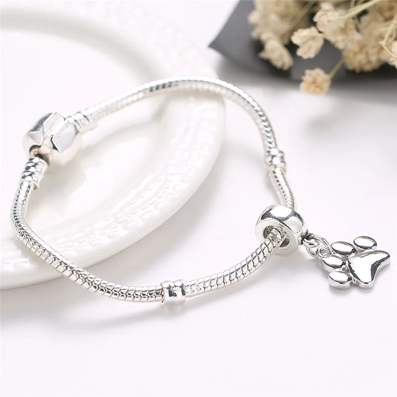 

5PCS/Set Cute Pets Dogs Footprints Paw Silver Plated DIY Chain Pendant Finding Bead Jewelry For Women Bracelet Necklace