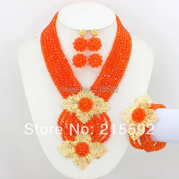 

Latest Fashion African Jewelry Set Orange Crystal Beads Jewelry Set Wedding&Party Necklace Jewelry Set Free Shipping AJS154