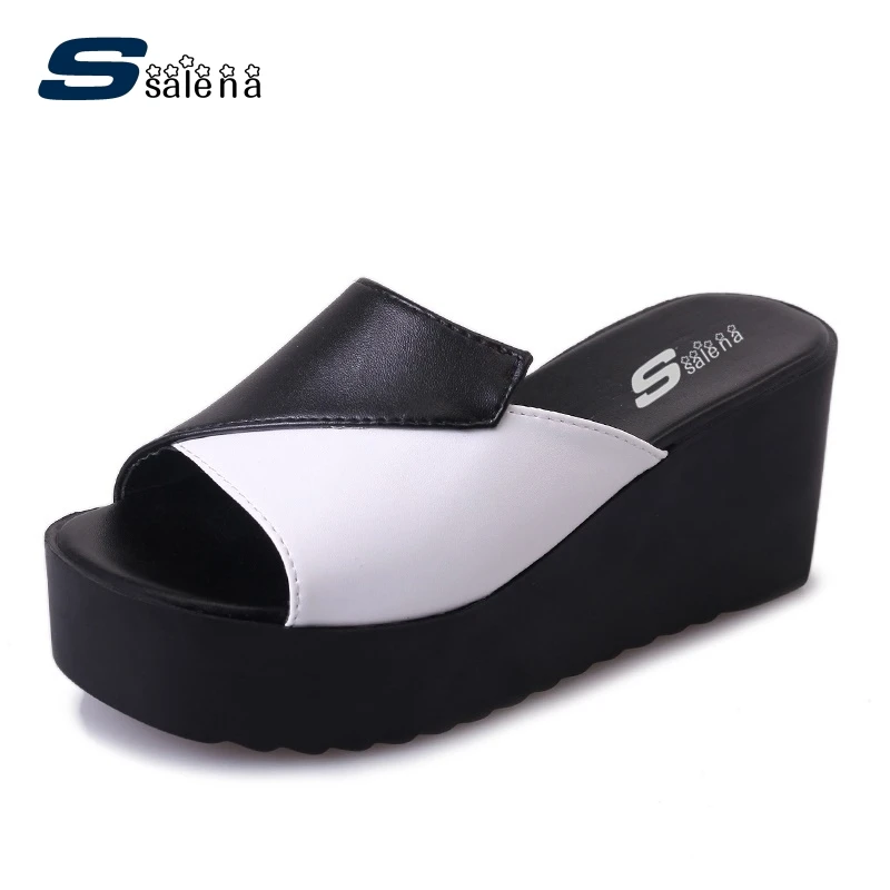 Женские тапочки пляжные Нескользящие высокий каблук Женская обувь на платформе шлепанцы Летняя женская повседневная обувь AA50249