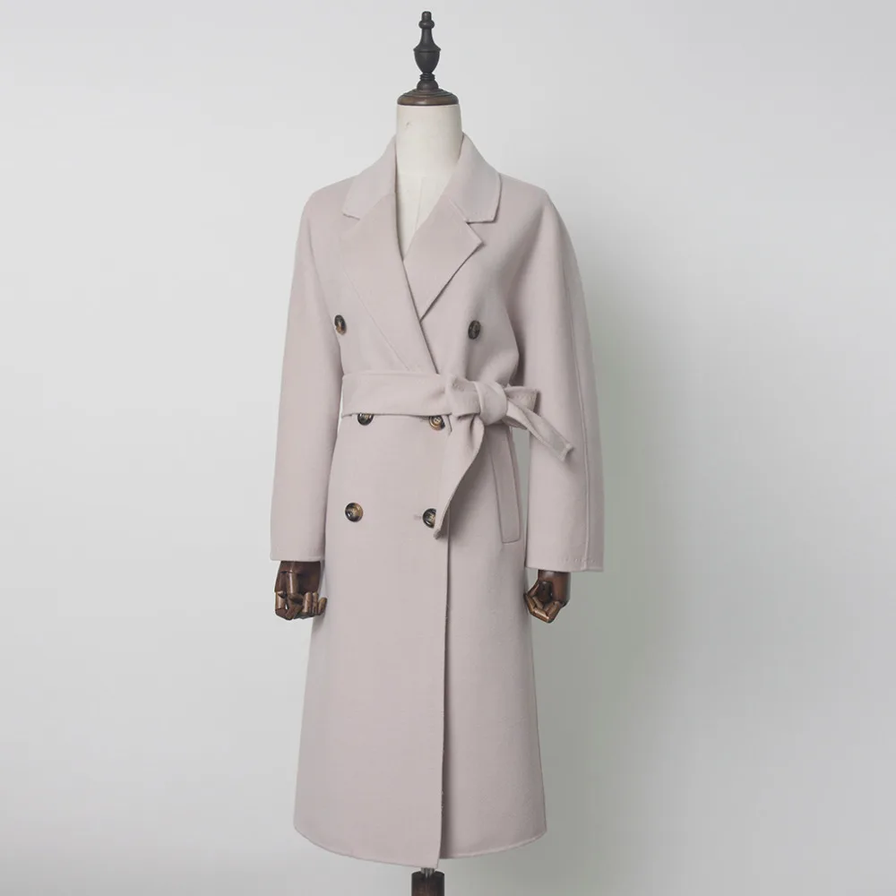 

Fur Story Women Double-Faced Wool Coat Slim Style Jacket Long Wool Coat Double Breasted Wool Outerwear Cashmere Coat 17132