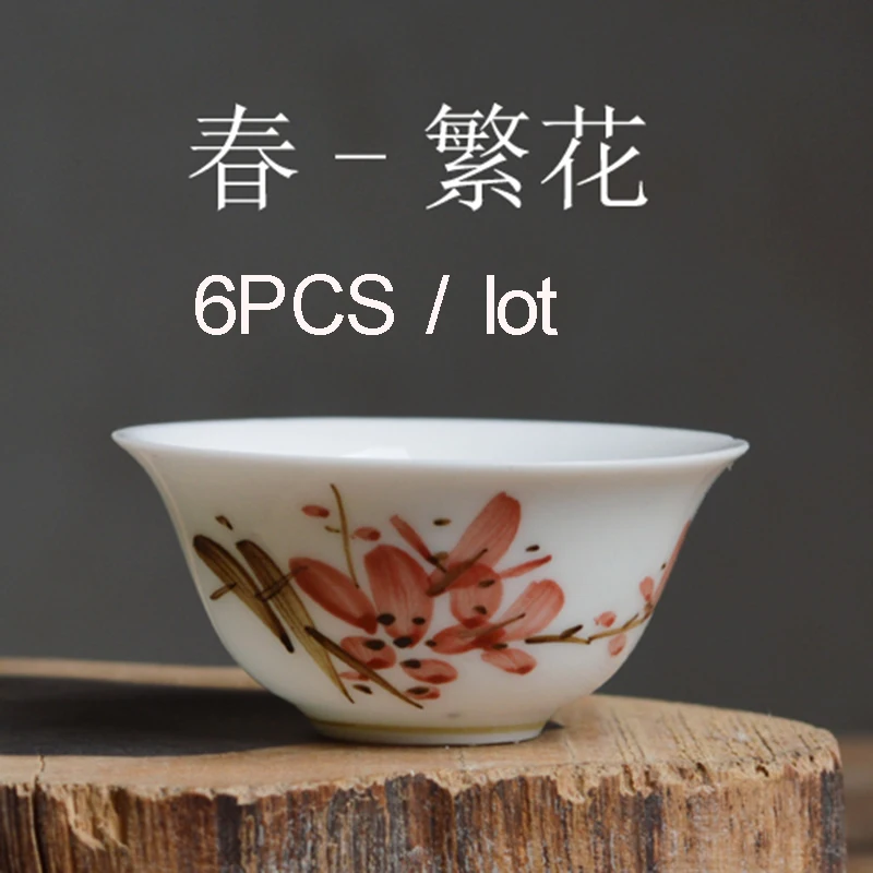 6 шт. 30 мл китайский керамический чайный набор кунг-фу ручная роспись пейзаж чайная чашка из фарфора Tieguanyin чайная чашка винтажный мастер маленькая чашка - Цвет: F