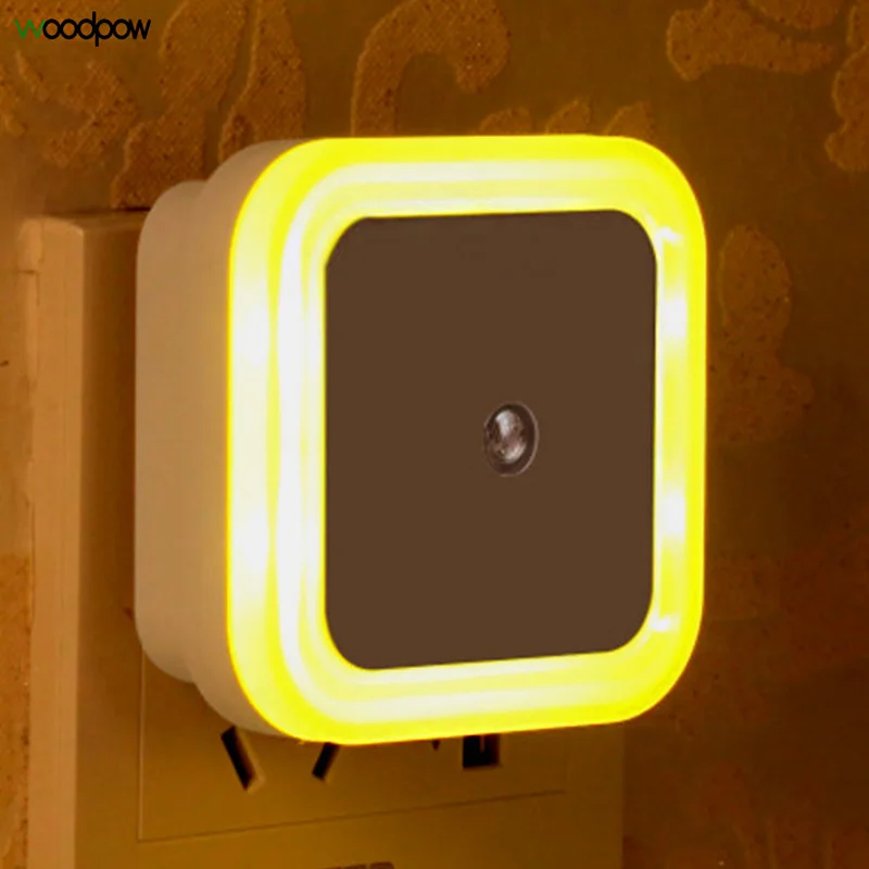 

Woodpow LED Light Sensor Control Night Light Novelty Square Bedroom US/UK/EU Plug Lamp LED Nightlight for Children Baby Gift