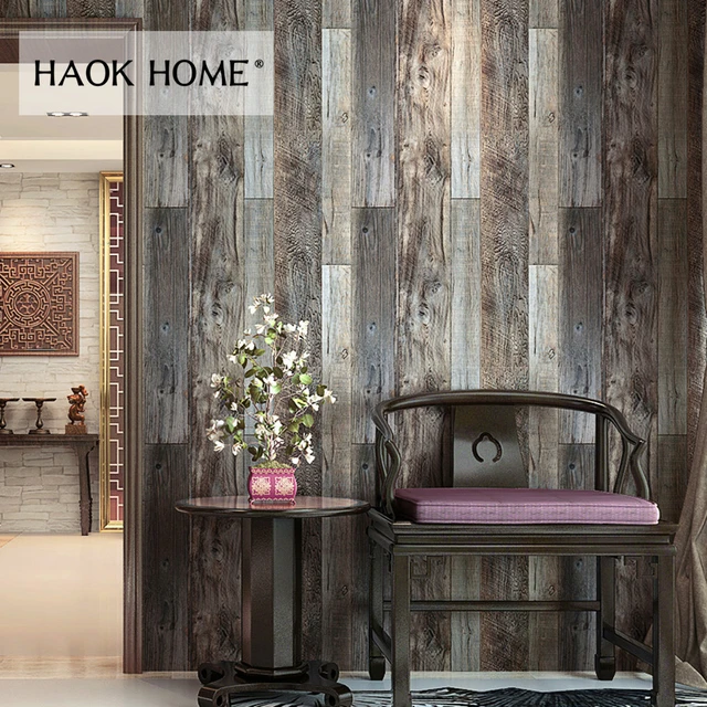 Haokhome 3d ヴィンテージフェイク木材厚板壁紙ロールスロイスグレー ブラウン壁紙壁画ホームリビングルームキッチンバスルームの装飾 Aliexpress Mobile