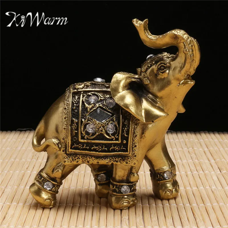 

KiWarm Feng Shui Elegant Elephant Trunk Statue Lucky Wealth Figurine Gift and Home Decoration