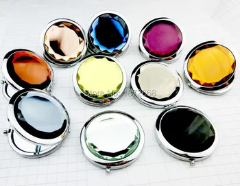 

7cm folding makeup mirror compact mirror with crystal, metal pocket mirror for wedding gift cosmetic mirror 50pcs/lot