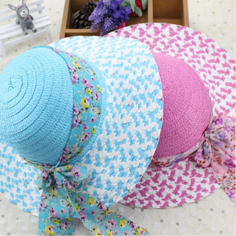Fashion Lovely Silk Ribbon Bowknot Kids Girl Cute Summer Beach Sun