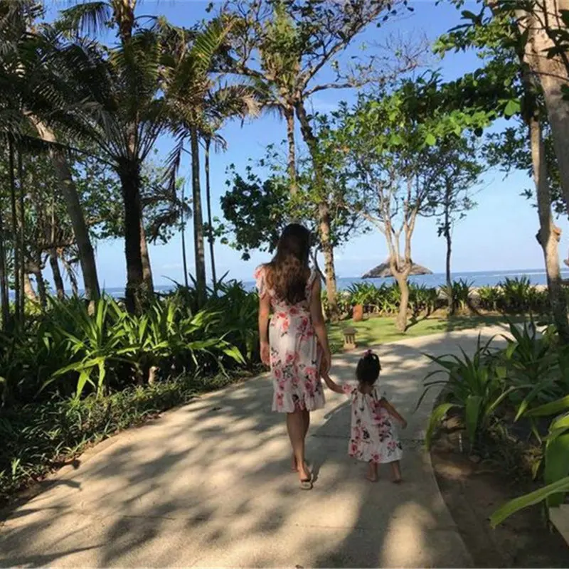 Family Mom Daughter Sleeveless Flower Dress Ruffle Matching Mother And Daughter Dresses Family Look Mommy and me Clothes Dress (3)