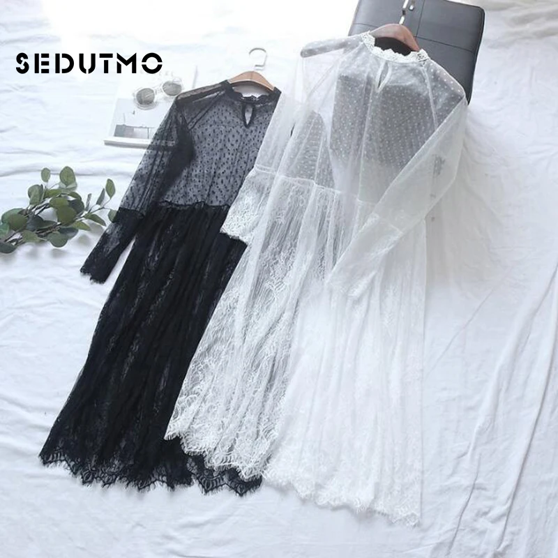 SEDUTMO Summer Lace Dress Women Long Sleeve Sexy Maxi Mesh Dresses Beach Basic Vintage Black Party Dress ED018 SEDUTMO Summer Lace Dress Women Long Sleeve Sexy Maxi Mesh Dresses Beach Basic Vintage Black Party Dress ED018