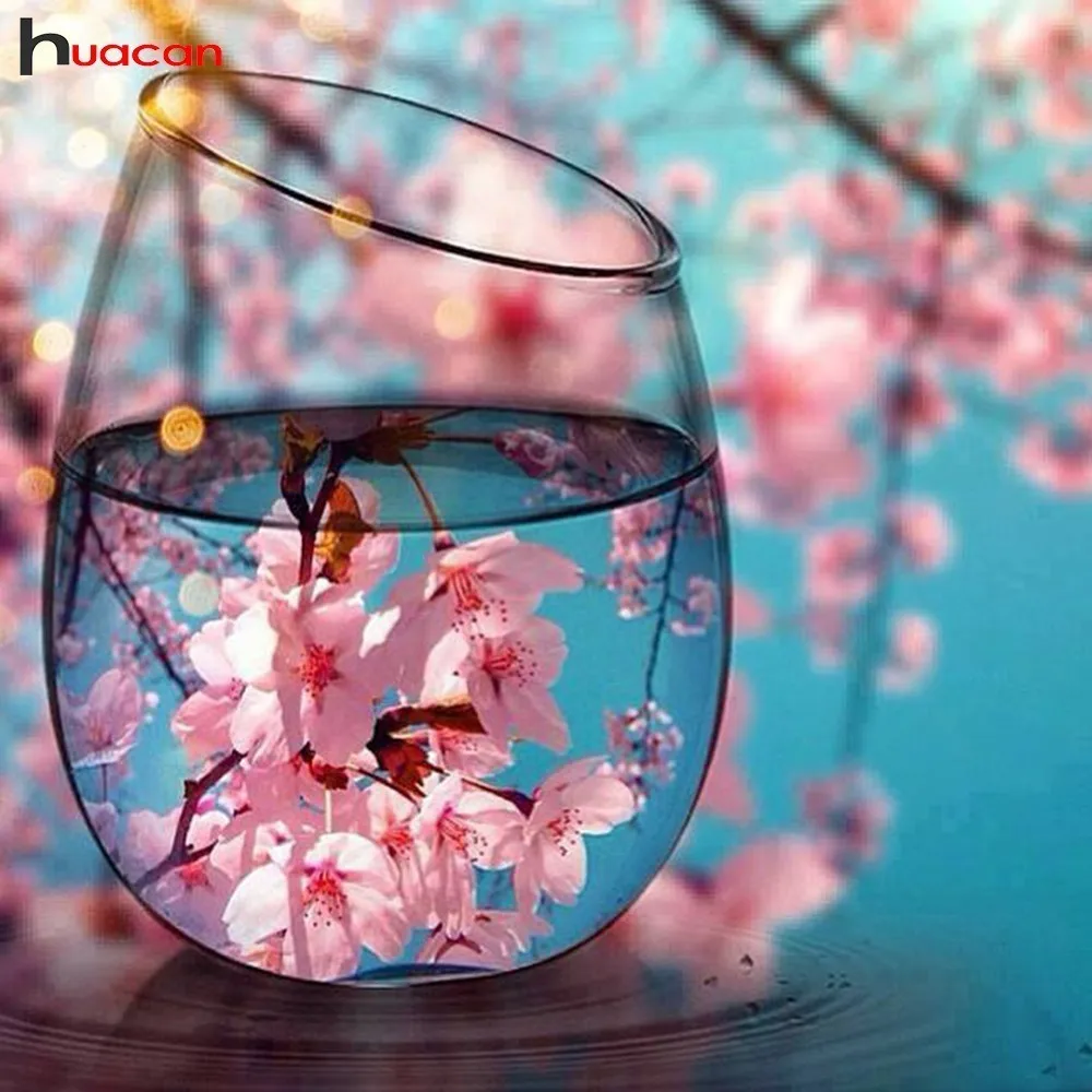 

HUACAN 5D DIY Diamond Painting Flowers Mosaic Diamond Embroider Cross Stitch Cherry Blossoms Painting Rhinestones Full Round