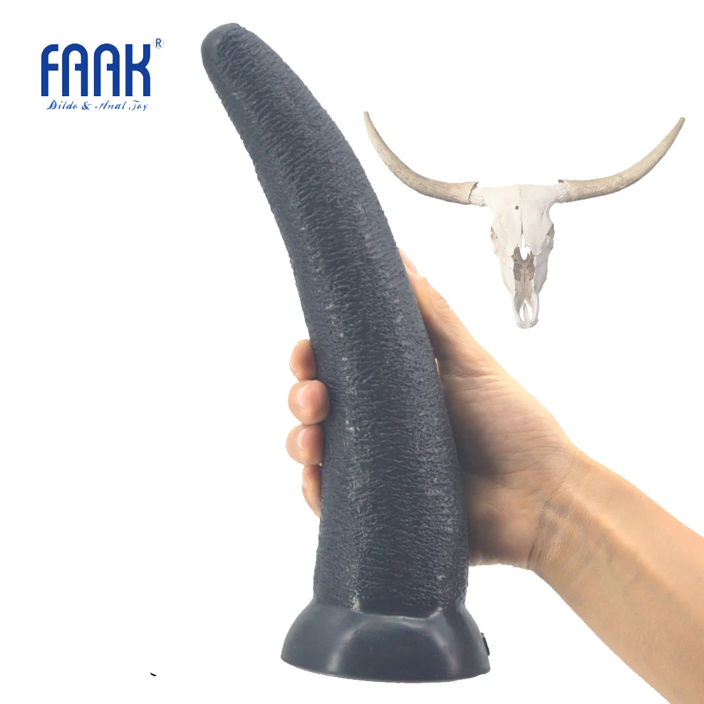 FAAK curved big long dildo ox horn design soft silicone penis rough surface anal plug suction g spot stimulate pussy sex toys 1