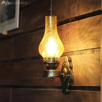 

JW Antique Rustic Iron Wall Lamp Vintage Kerosene Lantern Light Rusty Corridor Hallway Wall Sconce Lighting Lamp Matty Fixture