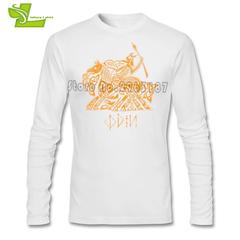 Odin Vikings футболка мужская с длинным рукавом и круглым вырезом крутые футболки Мужская последняя одежда крутая на заказ свободная Подростковая футболка - Цвет: Белый