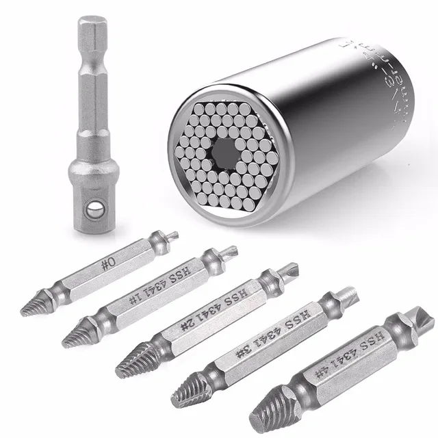 7mm 19mm Universal Gator Socket Adapter Wrench with 5 Pcs Damaged Screw