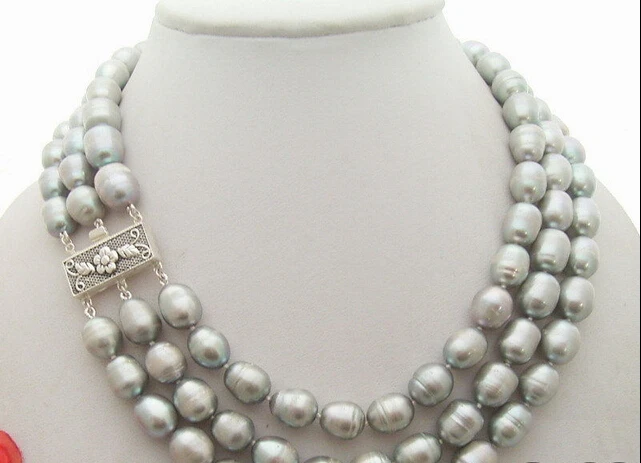 

HOT## Wholesale > N1010158 12mm Grey Rice Pearl Necklace