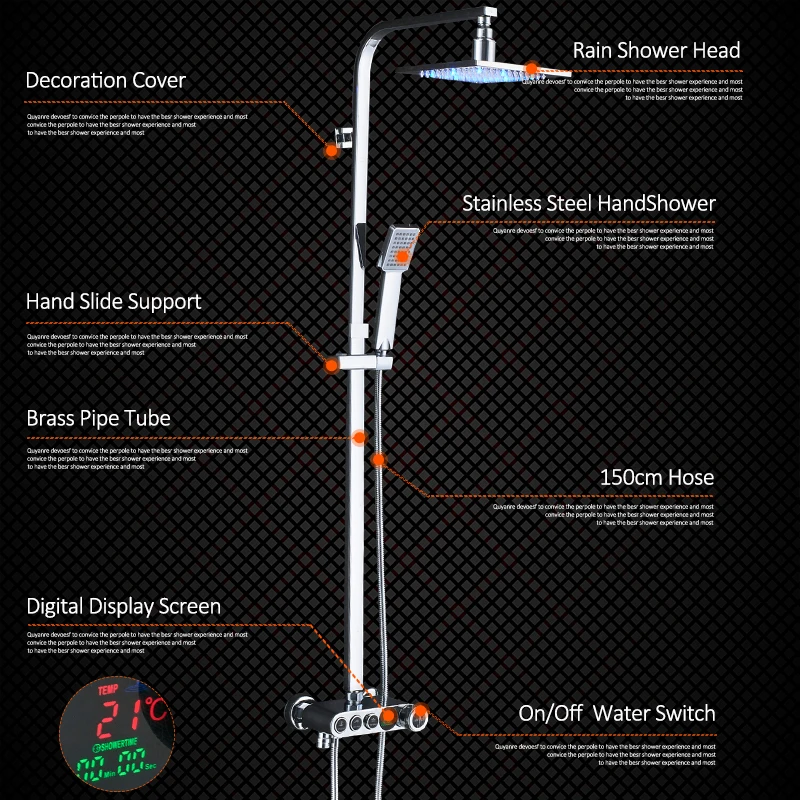 Quyanre светодиодный цифровой Дисплей смесители для душа набор светодиодный душ 3-х полосная латунь термостатический смеситель Поворотный носик цифровой Ванная комната душевой кран