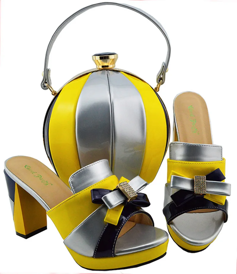 

Silver and yellow miexed color sandal shoes 3.5 inches size 38-42 african aso ebi party sandal shoes and clutches bag SB8142-1