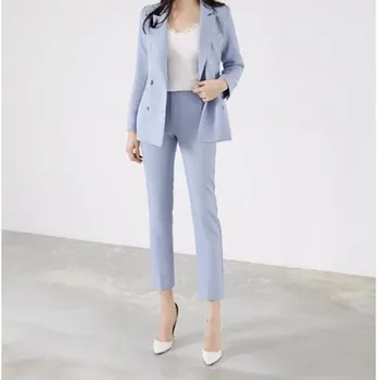 

Custom fashion new double-breasted casual solid color ladies suit two-piece suit (jacket + pants) women's business formal suit