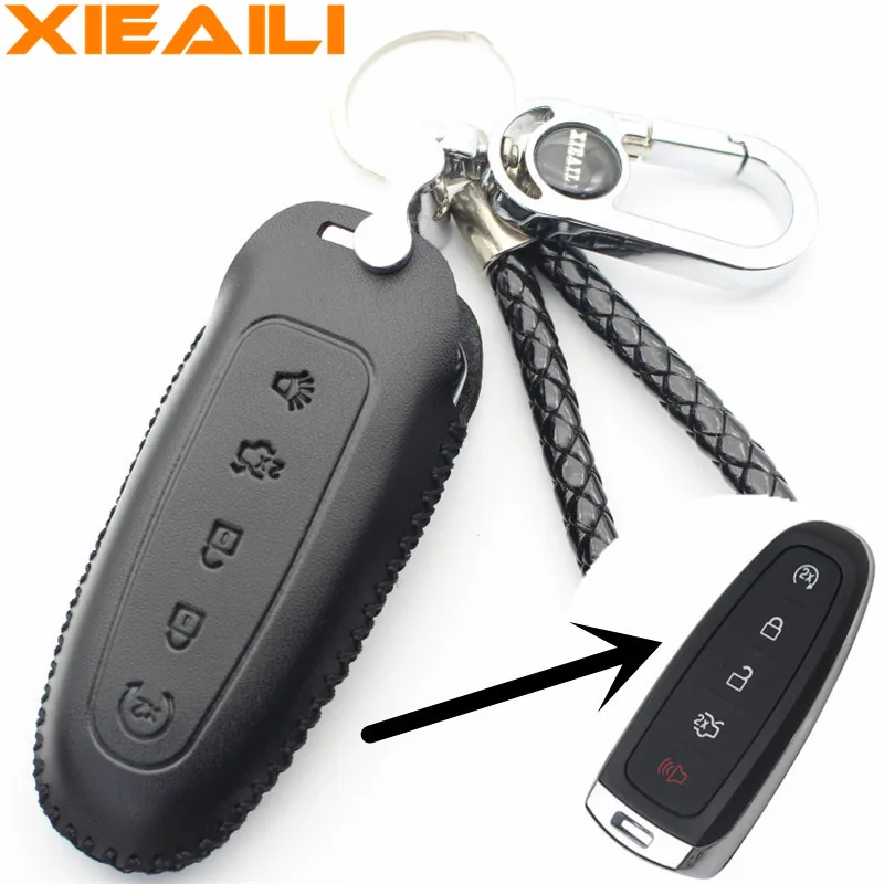 

XIEAILI Genuine Leather Remote Control 5Button Smart Key Case Cover For Ford Edge/Explorer/Escape/Flex (B) S271