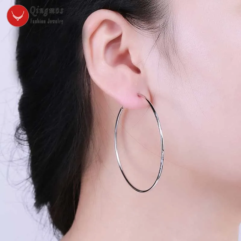 Qingmos модный обруч Круг Серьги для женщин с серебристым мм 50 мм стерлингового серебра 925 кольца круг Fine Jewelry-ear570