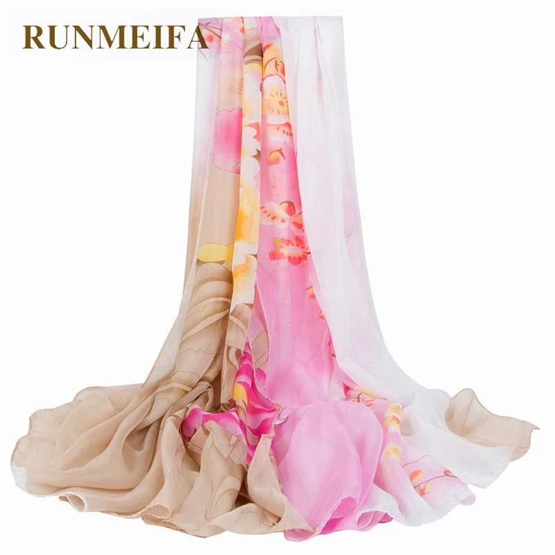 RUNMEIFA цветочный пляжный шарф Летний шифоновый шелковый с бабочкой большой размер