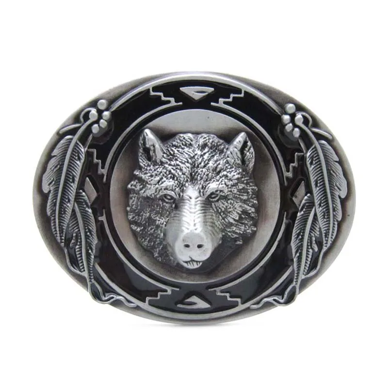 

Bear Head With Feather Western Belt Buckle
