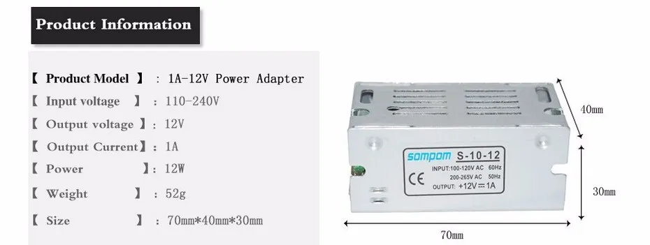 DC 12V 1A 2A 5A 8.5A 10A 15A 20A 30A переключатель питания адаптер трансформатор AC 110 V-240 V К DC12V для светодиодной ленты свет светодиодный лента