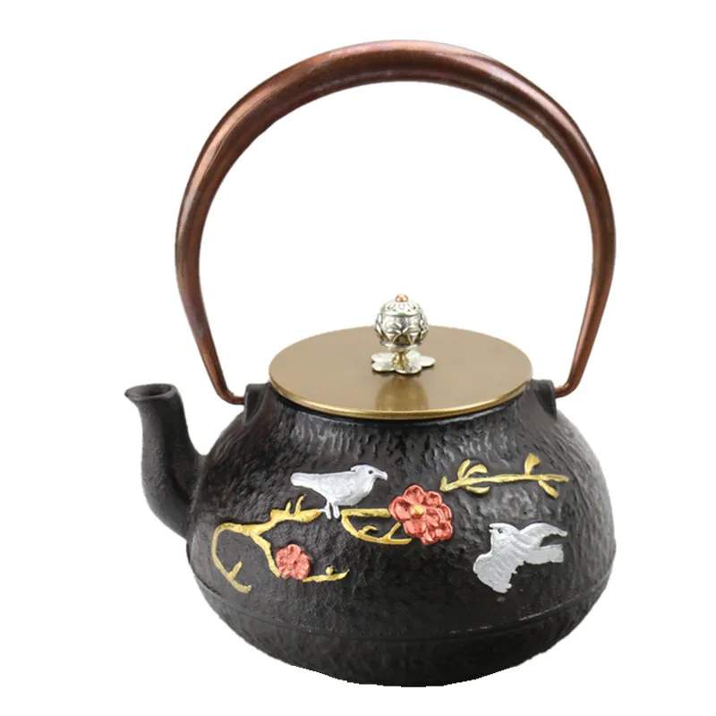 

1L Southern Japanese Cast Iron Teapot Handpainted Magpie Plum Kettle Kung Fu Tea Pot