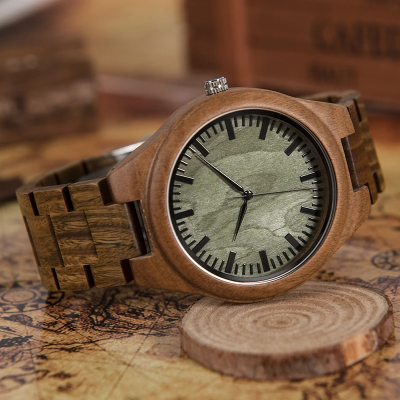 BOBO BIRD V-G19 Green Sandalwood Wood Men's Wristwatch Japan Movement Quartz Watch Classic Folding Clasp horloges mannen