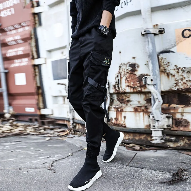 Hip Hop Ankle banded pants Mens Streetwear Black Jogger Pants Men Cargo Pant Trousers Elastic Waist Men Harem Pants