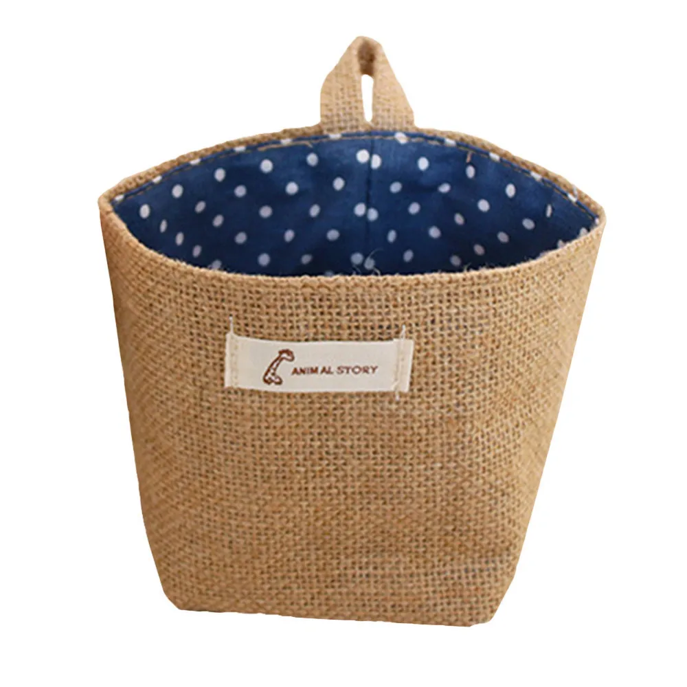 Домашний декор, полосатая подвесная карманная корзина для хранения белья, маленький мешок, органайзер для мелочей, джутовый хлопковый льняной цветочный горшок, сумка для хранения - Цвет: C Blue Dot