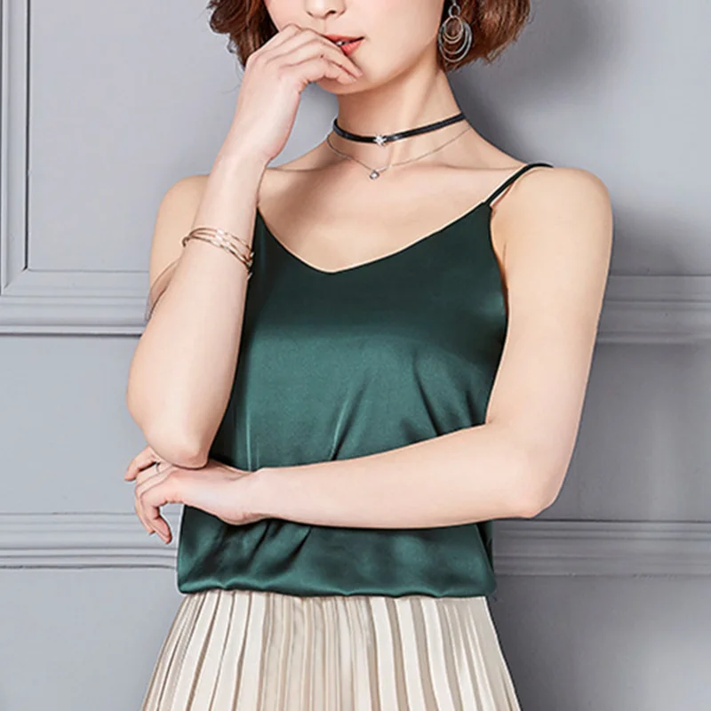 V Neck Faux Silk Satin Pink Feminine Female Blouse Sleeveless Backless Solid Camis Women Tank 2019 Summer Fashion Sexy Home Top