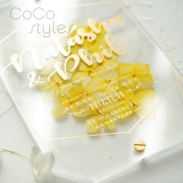  Cocostyles personalized preserved fresh flower invitation card with gold foiling printing for garde - 32856642198