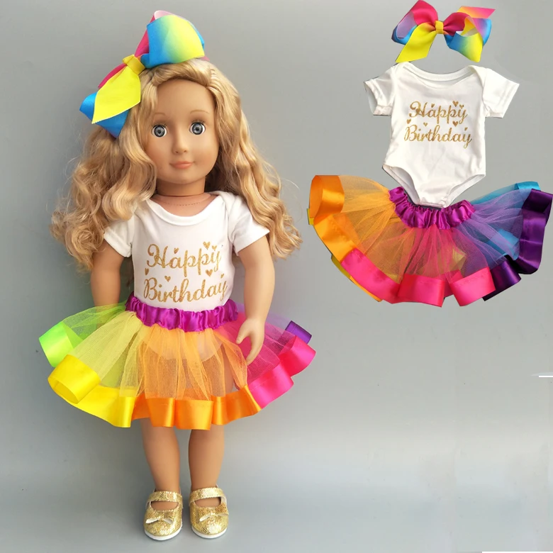 18 pouces poupée vêtements pour bébé poupée arc-en-ciel tutu jupe pour 18 pouces américain poupée couronne baguette magique poupée accessoires