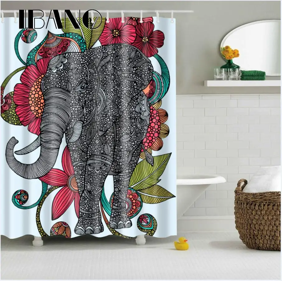 Deisgn мультфильм слон занавеска для душа Водонепроницаемый полиэстер ткань занавеска для ванной комнаты с 12 Крючки ПВХ 1 шт./партия - Цвет: TZ160704