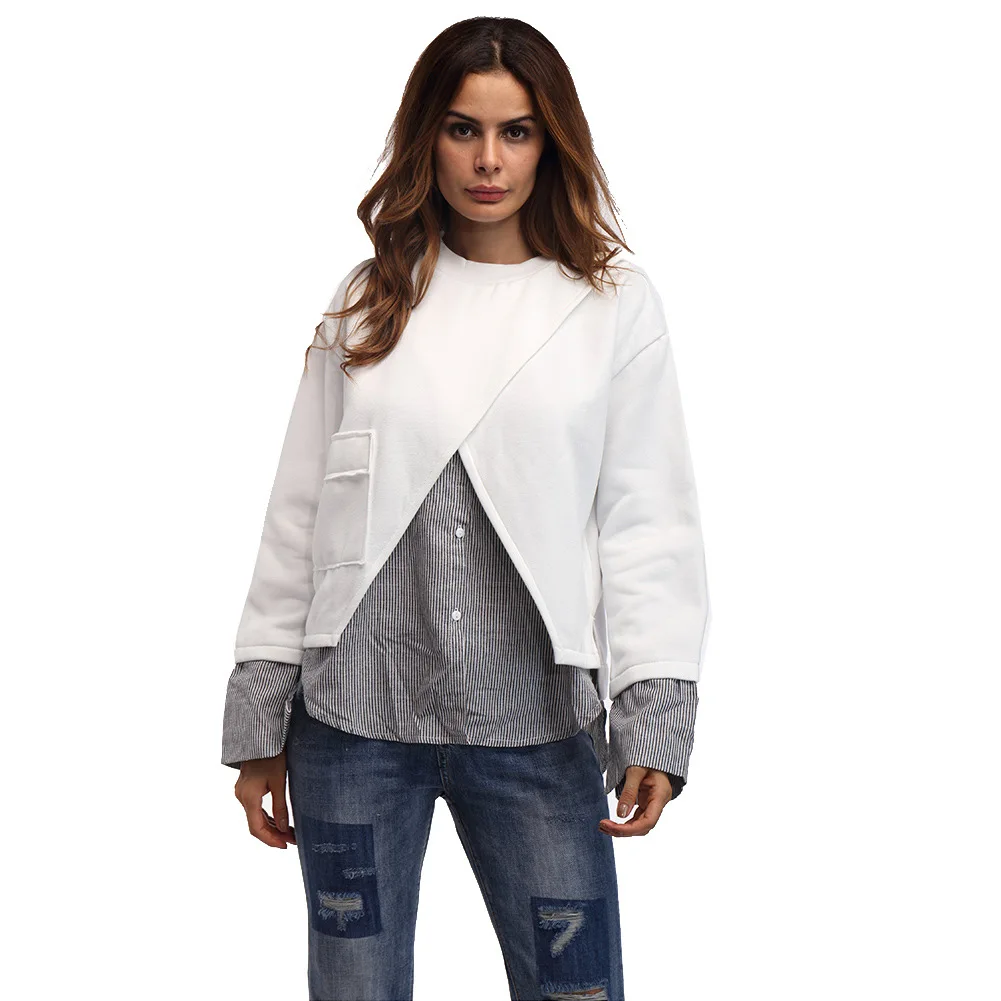 Women's White stitching t-shirt and pullovers Round neck long sleeve dress female good quality fashion Fake two piece shirt