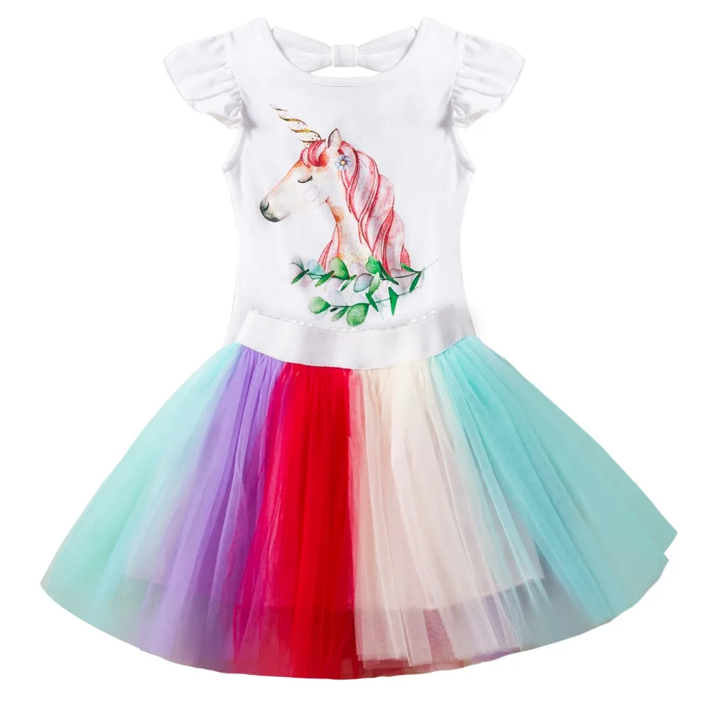 Летнее платье для девочек; праздничное платье-пачка с единорогом для девочек; модная детская одежда; костюм для маленьких девочек; платье принцессы; одежда для детей