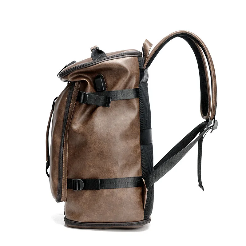New Fashion Waterproof backpack Men Backpack Leather Bookbags Mens PU School Bags Male Functional bags big capacity Men Bag 2