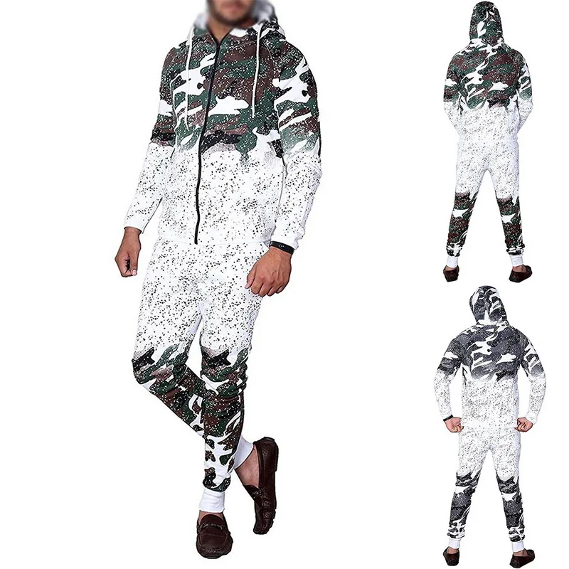 

LASPERAL Men 2 Pieces Camouflage Print Sportwear Set Casual Outwear Suit Sets Hooded Sweatshirt &Pants 2 pcs Suit
