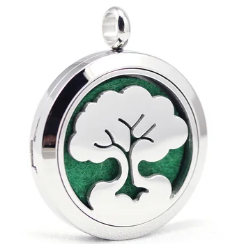 

30mm stainless steel tree design aroma aromatherapy essential oil diffuser pendant necklace